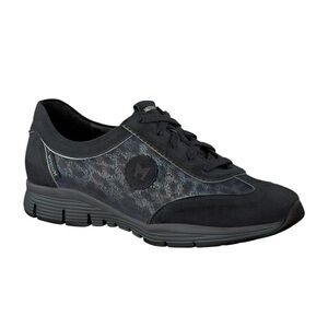 Mephisto Black Leopard Metallic Yeal Leather & Nubuck Sneakers Runoff Air-Jet